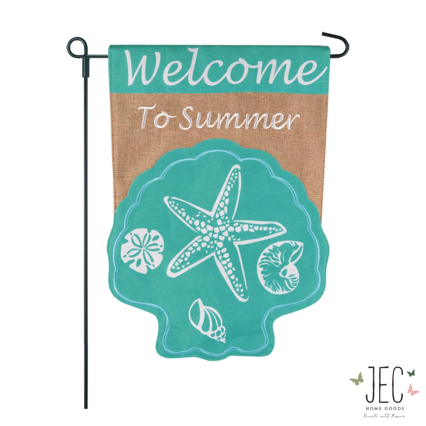 Seashell Welcome Burlap 2-Sided Garden Flag 12.5x18"