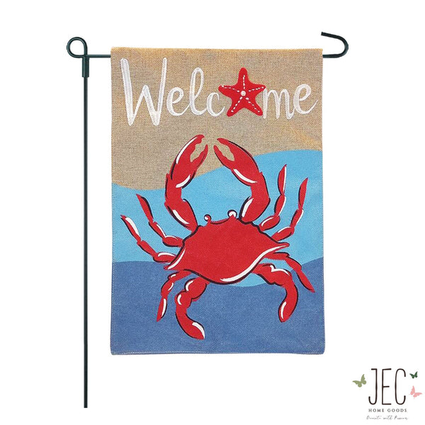 Crab Welcome Burlap 2-Sided Garden Flag 12.5x18"