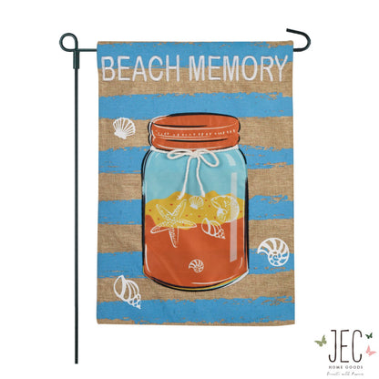 Beach Memory Mason Jar Burlap 2-Sided Garden Flag 12.5x18"