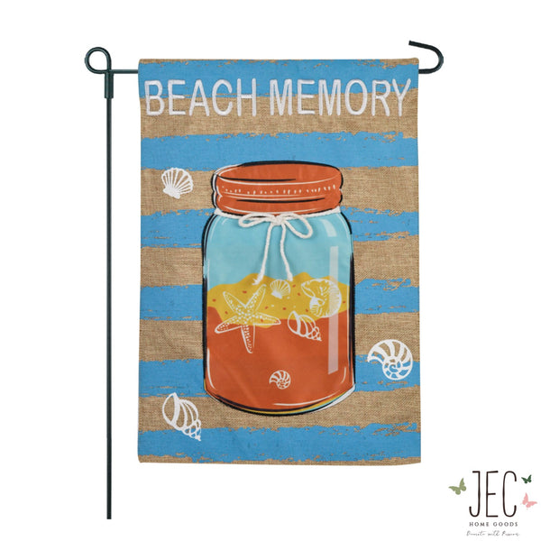 Beach Memory Mason Jar Burlap 2-Sided Garden Flag 12.5x18"