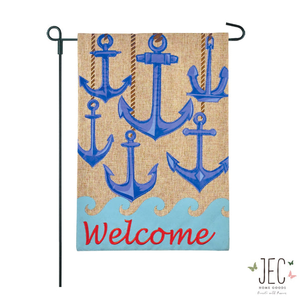 Anchors Set Welcome Burlap 2-Sided Garden Flag 12.5x18"
