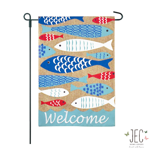 Friendly Fish Welcome Burlap 2-Sided Garden Flag 12.5x18"
