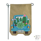 Cactus Pick Up Truck Burlap 2-Sided Garden Flag 12.5x18"