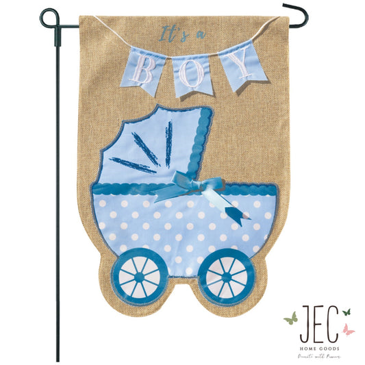 Baby Boy Bassinet Burlap 2-Sided Garden Flag 12.5x18"
