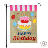 Birthday Cake Awning Burlap 2-Sided Garden Flag 12.5x18"