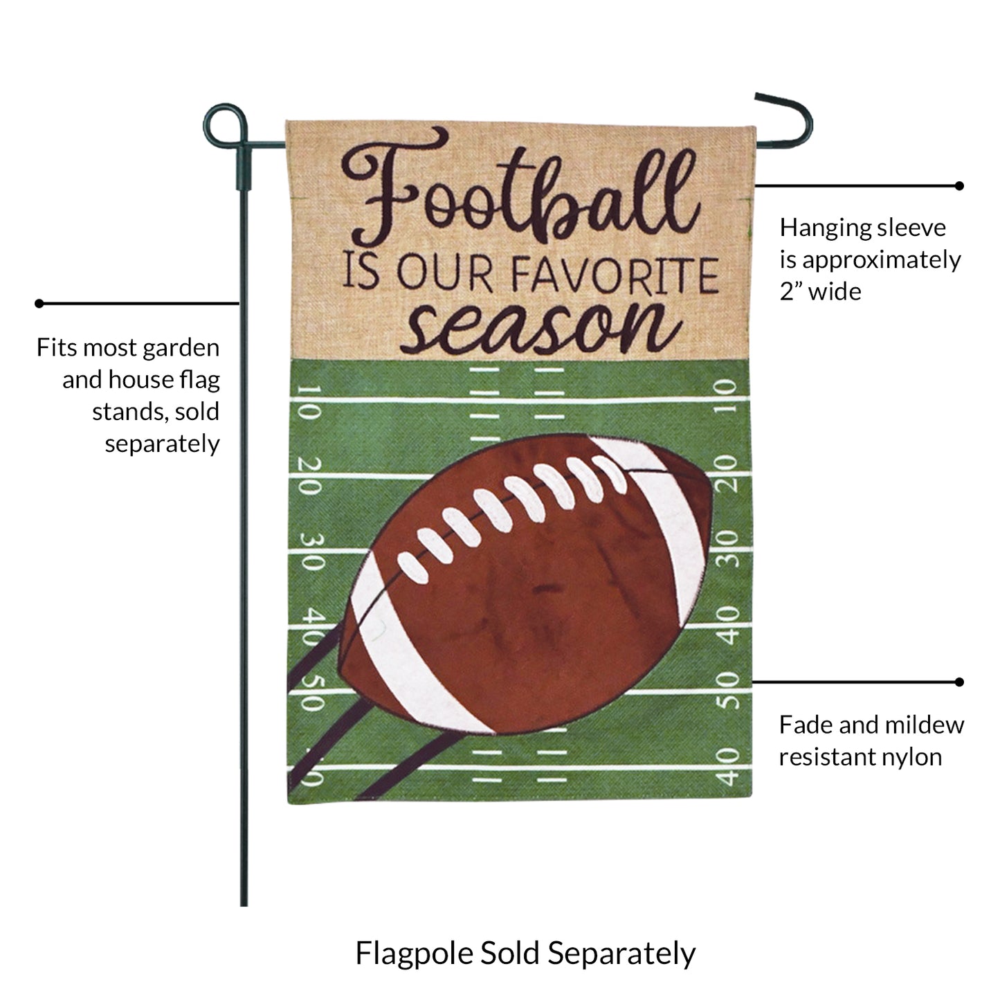 Football Burlap 2-Sided Garden Flag 12.5x18"