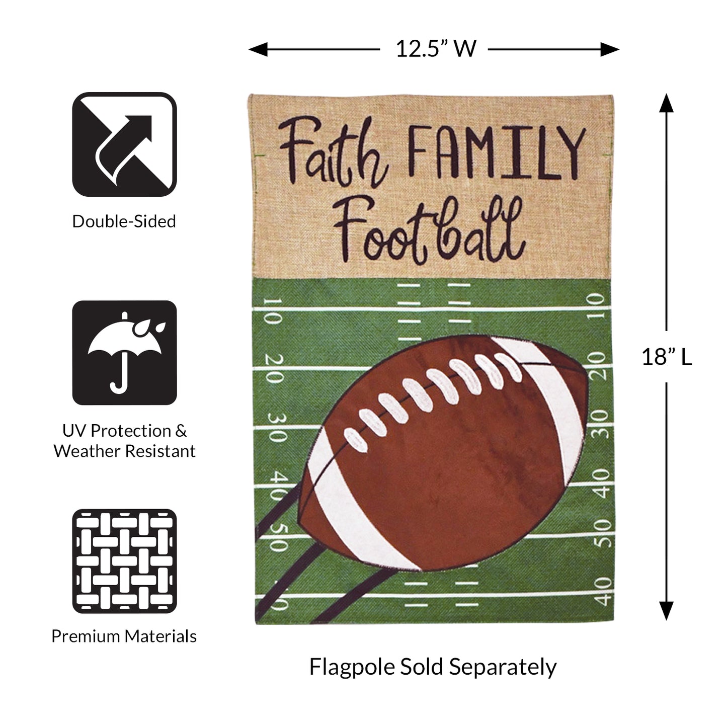 Football Burlap 2-Sided Garden Flag 12.5x18"