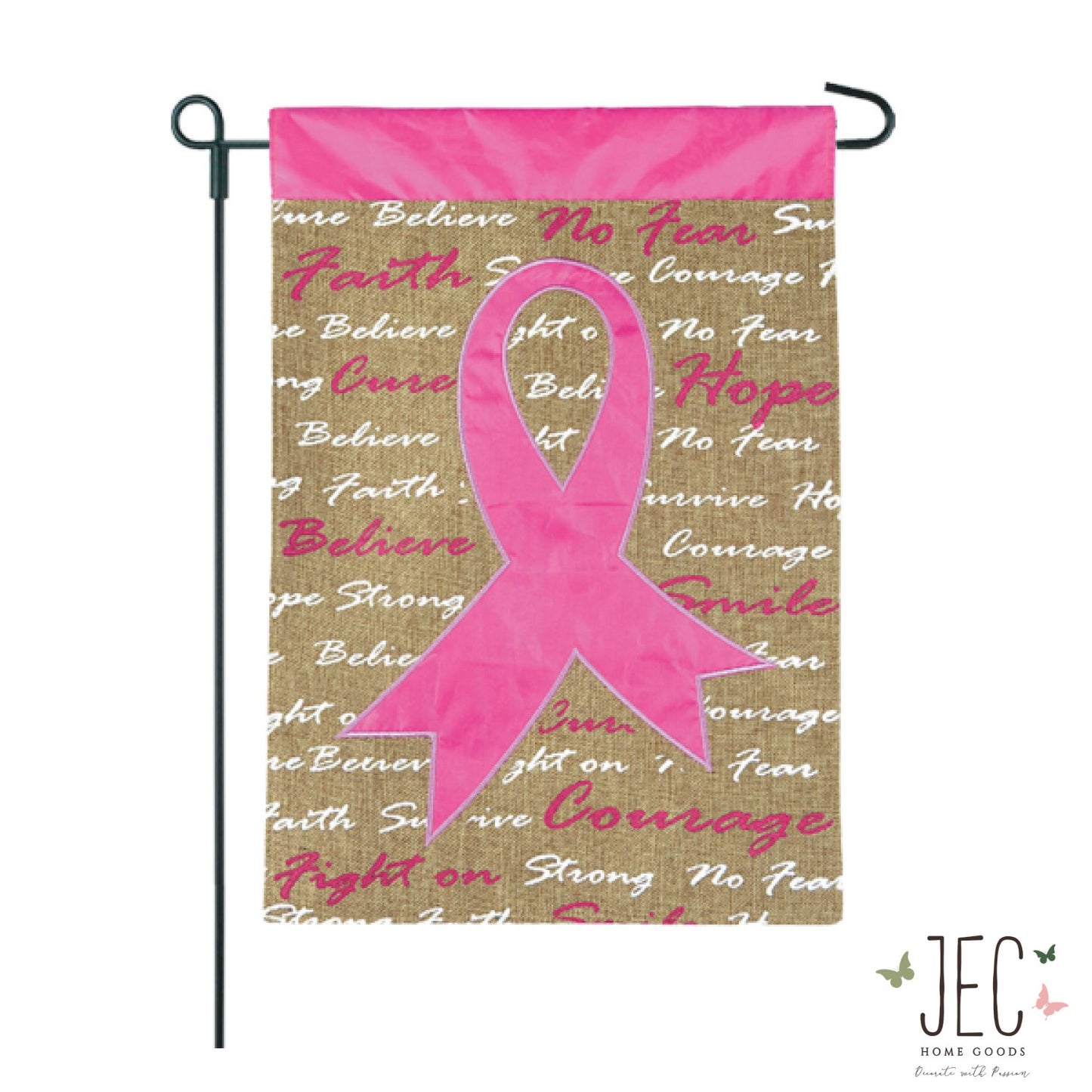 Pink Ribbon Awareness Burlap 2-Sided Garden Flag 12.5x18"