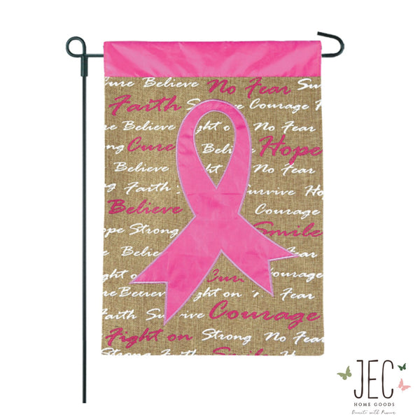 Pink Ribbon Awareness Burlap 2-Sided Garden Flag 12.5x18"