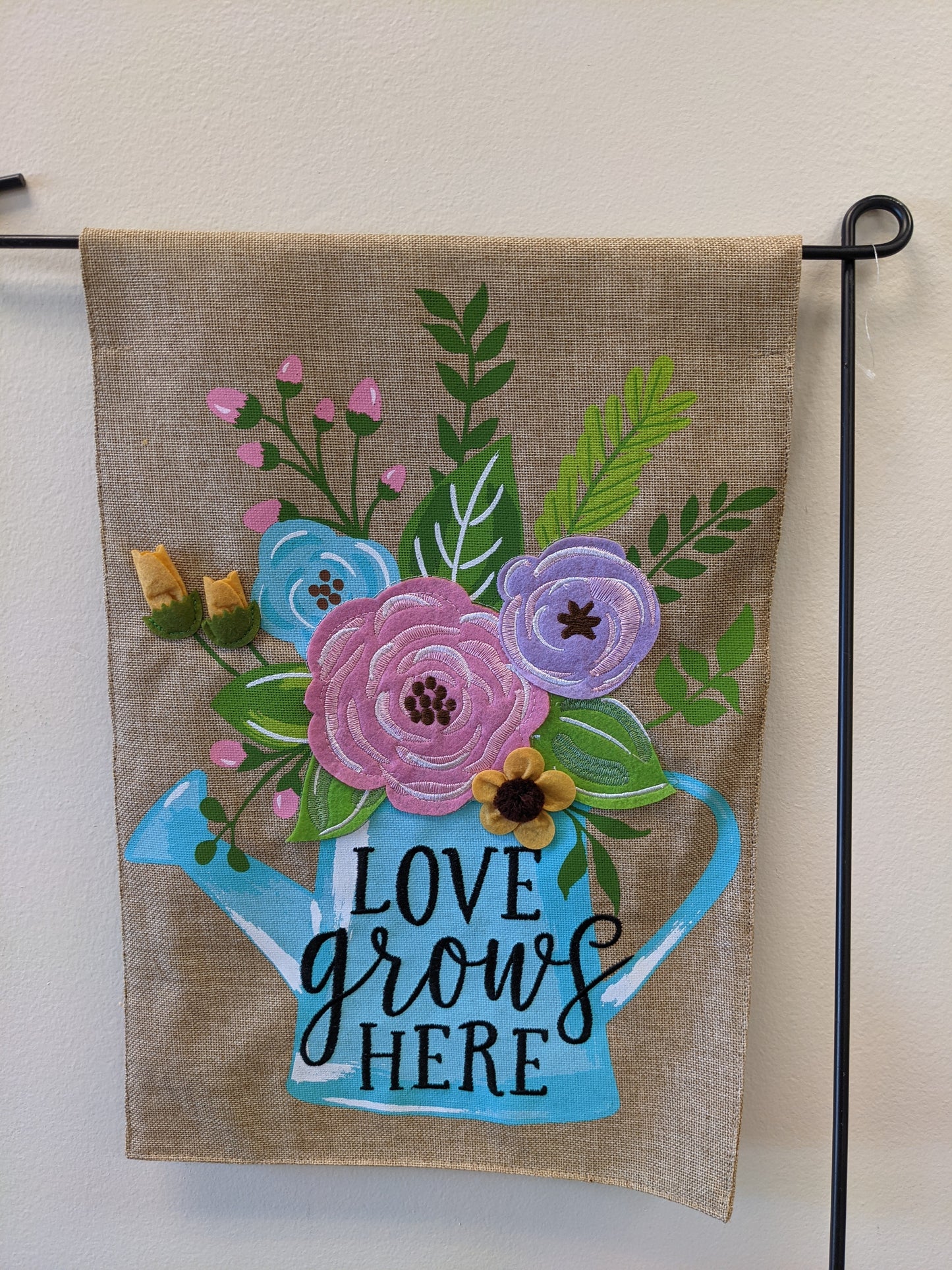 Watering Can Burlap 2-Sided Garden Flag 12.5x18"