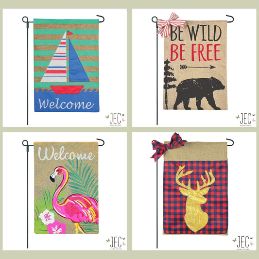 Outdoor Garden Flags Set Burlap 2-Sided Garden Flag 12.5x18"