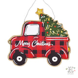 Christmas Tree Pick Up Truck Burlap Wall Décor 17.5"x17.5"